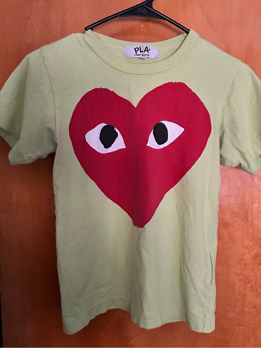 Comme des Garcons Light Green Tee with Red Heart Graphic